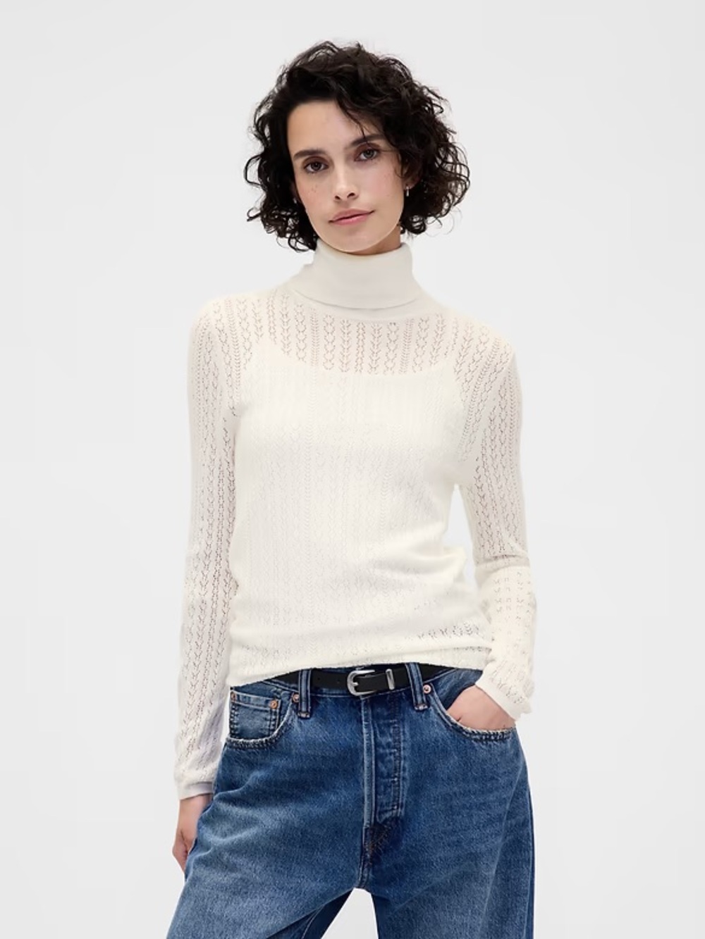 New Pointelle Lace Knit Ivory/Cream GAP Long Sleeve Turtleneck Sweater Size Smal